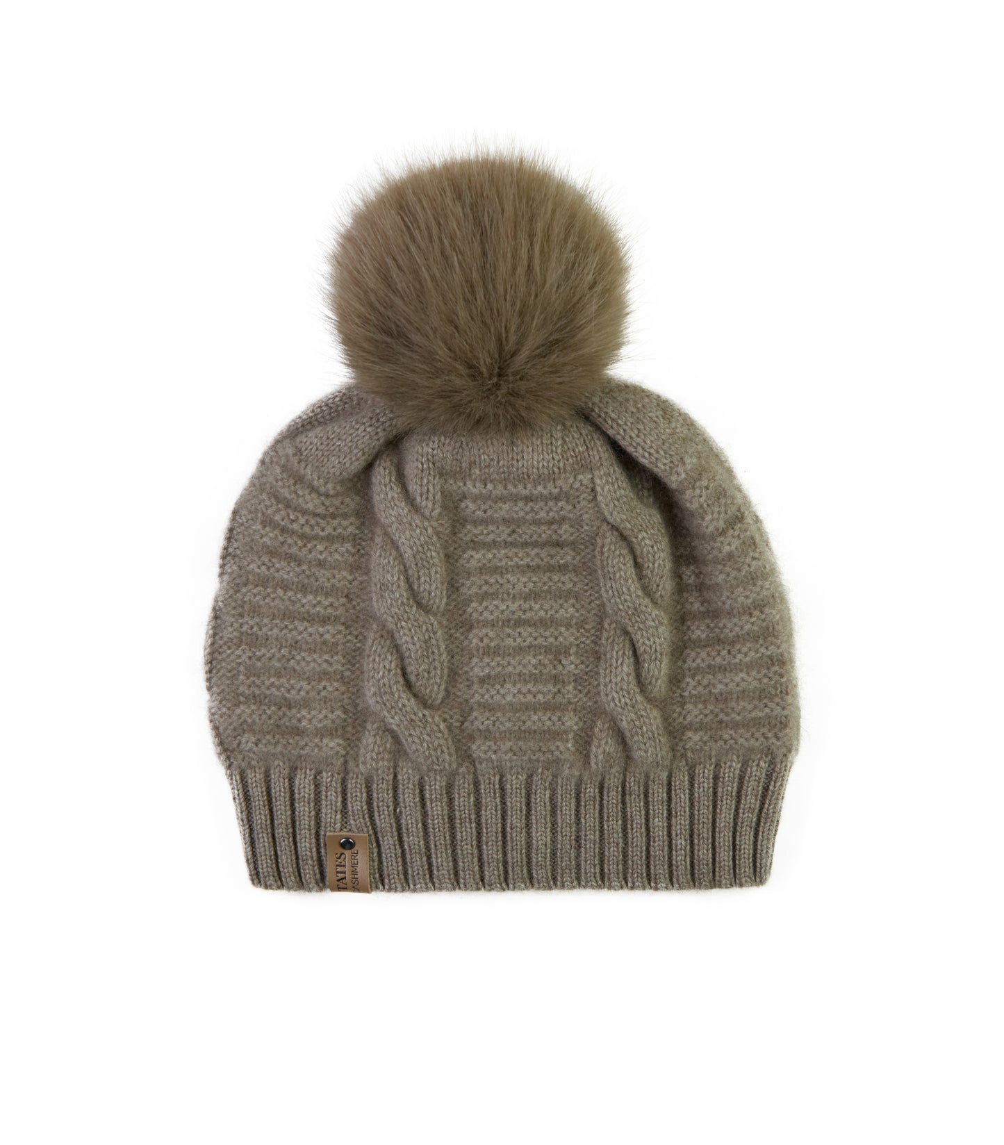 100% Cashmere Chunky Cable Pom Pom Hat