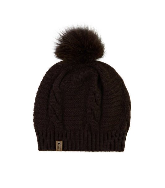 100% Cashmere Chunky Cable Pom Pom Hat