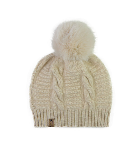 100% Cashmere Chunky Cable Pom Pom Hat