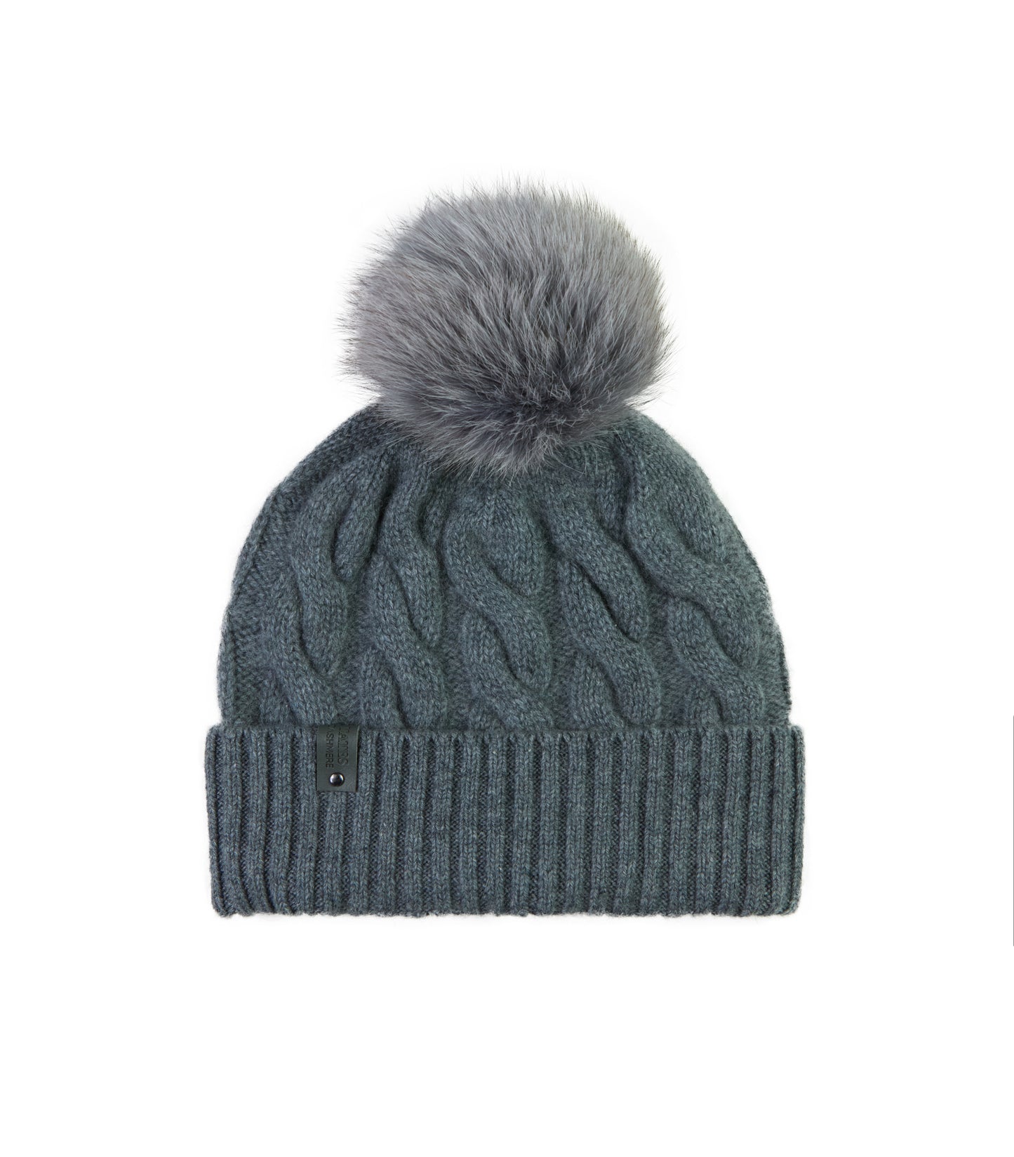100% Cashmere Chunky Cable Pom Pom Teal Hat