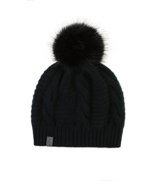 100% Cashmere Chunky Cable Pom Pom Hat