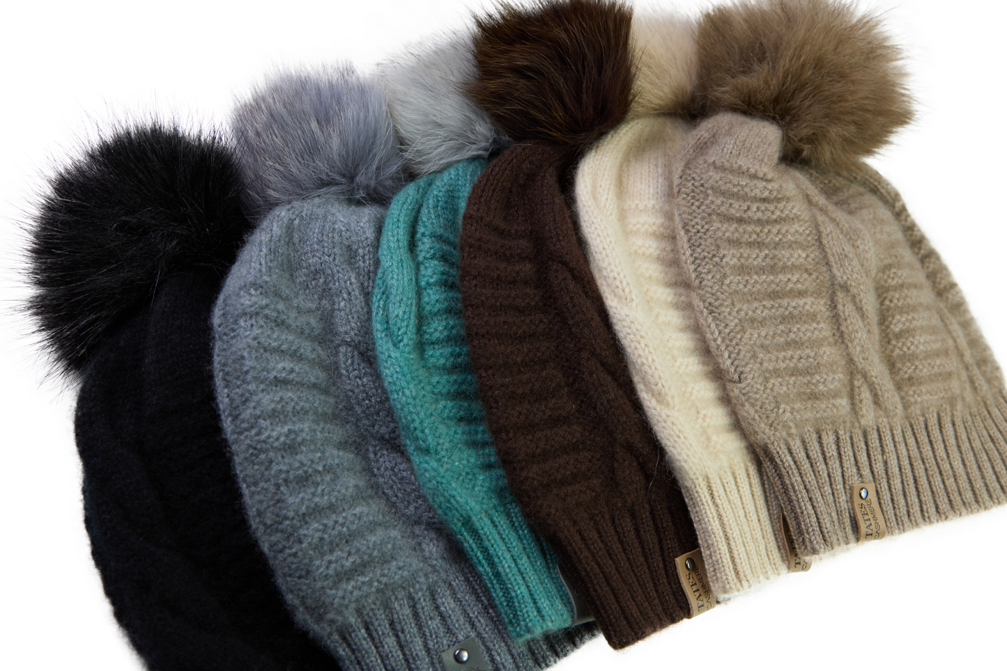 100% Cashmere Chunky Cable Pom Pom Hat