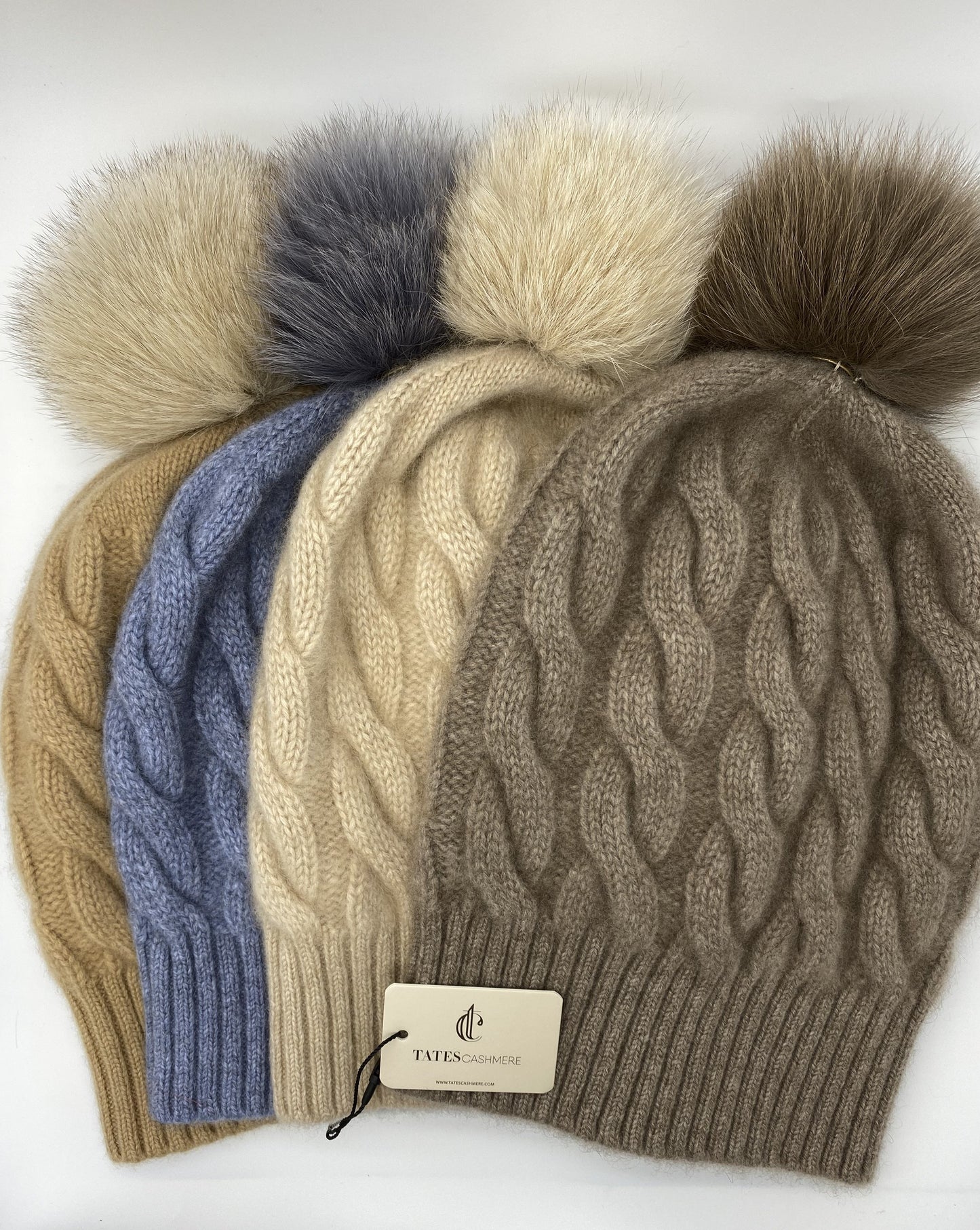 100% Cashmere Chunky Cable Pom Pom Hat